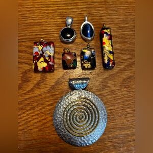 Colorful Contemporary Glass and Metal Pendant Set (7 pendants)